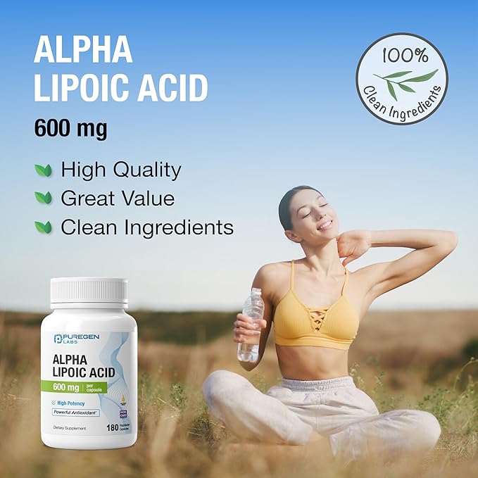 Puregen Labs Alpha Lipoic Acid 600mg [High Potency] Total 360 Veggie Caps Antioxidant Support | No Harmful Additives | Non-GMO NO Gluten and Dairy 600 mg per Capsule - 2 Pack