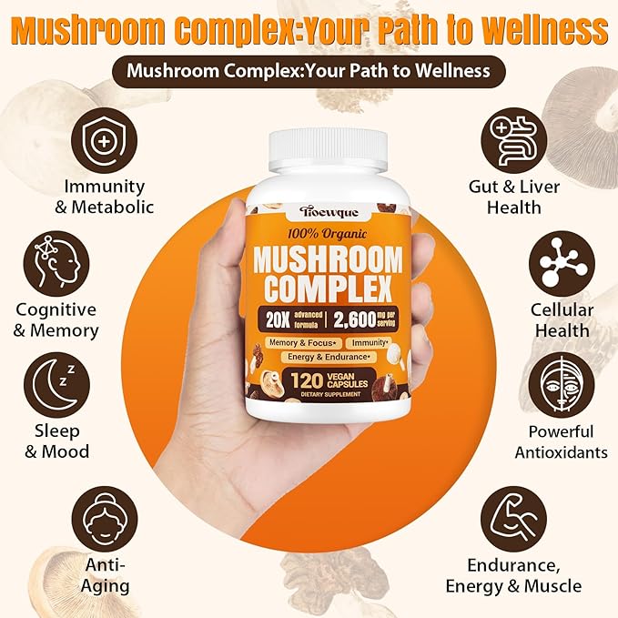 Mushroom Supplement Brain Supplements for Memory and Focus 20 in 1 Mushroom Complex with Lion's Mane Reishi Turkey Tail Cordyceps Maitake Shiitake for Energy Focus Memory 7 Pack