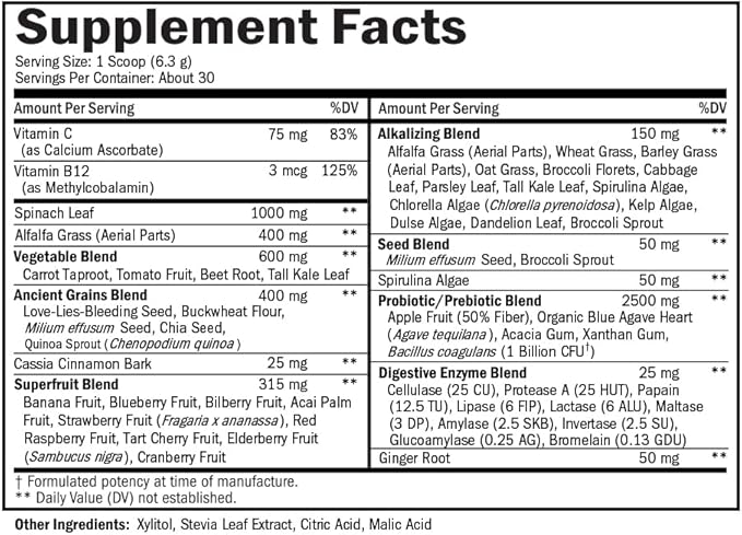 Super Greens Powder with Probiotics Prebiotics and Digestive Enzymes (30 Servings) Plus Advanced Strength Pre and Probiotics Supplement with Digestive Enzymes (2 Month Supply)