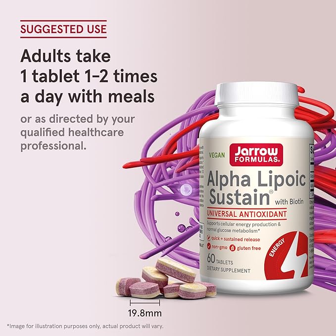 Jarrow Formulas Alpha Lipoic Sustain with Biotin 300 mg Alpha Lipoic Acid Universal Antioxidant Dietary Supplement 60 Vegan Tablets Up to a 60 Day Supply