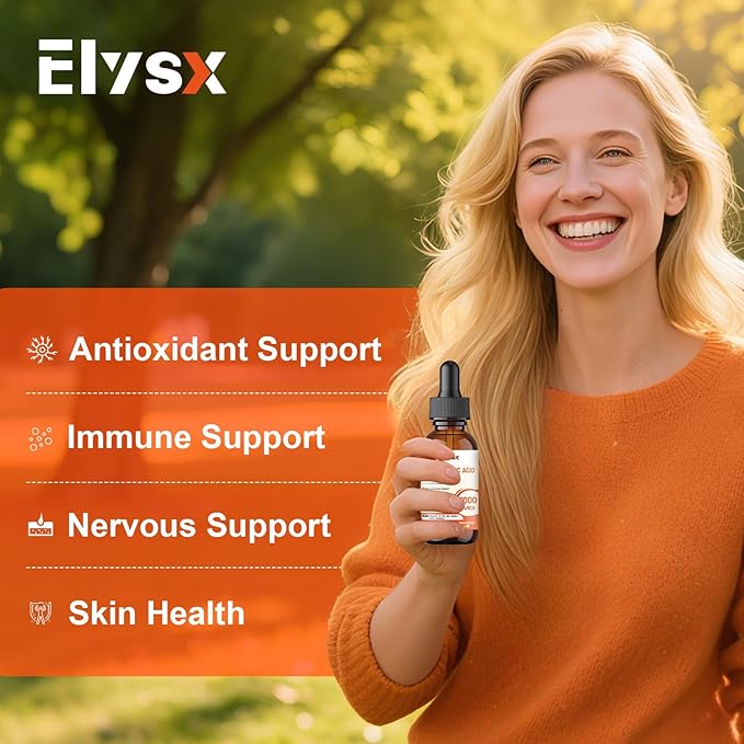 Alpha Lipoic Acid Liquid Drops 1000mg ALA Supplement for Nerve and Antioxidant Support with Biotin Natural Orange Flavor 2FL OZ