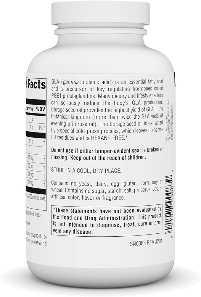 Source Naturals Mega-GLA 300 - Borage Seed Oil That is Hexane-Free - 120 Softgels
