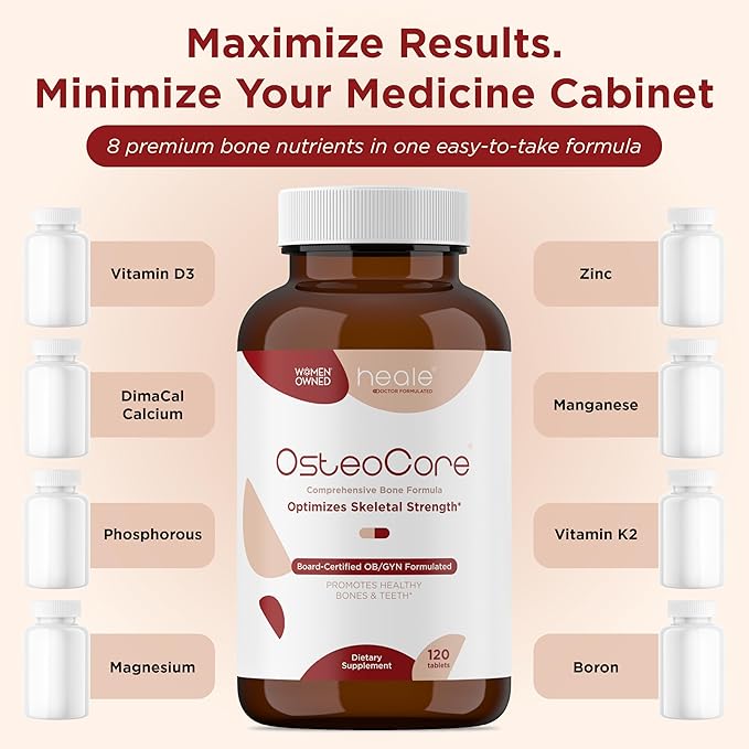 OsteoCore - Calcium Supplements for Women (1 Month Supply) Osteoporosis &amp Bone Health - Calcium Absorption - Vitamin D3 &amp Vitamin K2 Complex - Gluten Free Non GMO Made in USA by Heale - 120