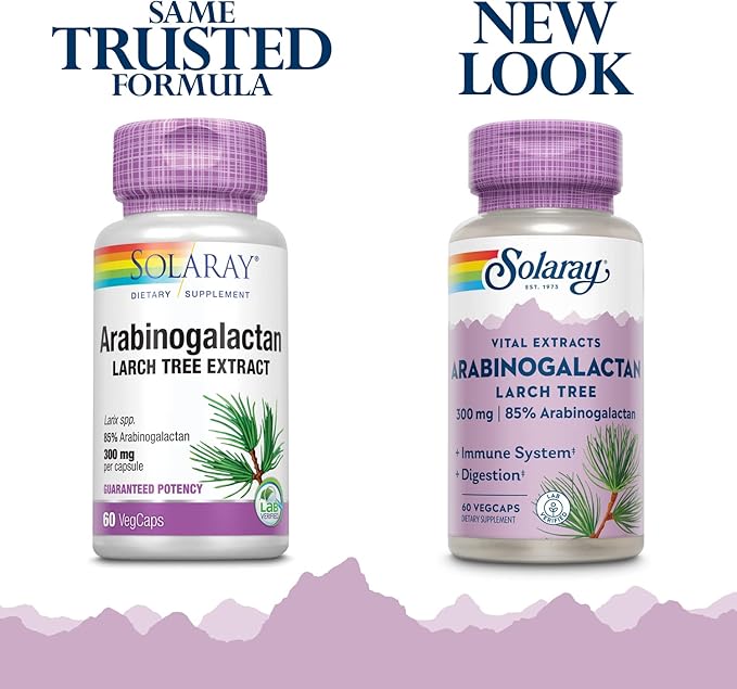SOLARAY Arabinogalactan Larch Tree Extract 300mg | Prebiotic Fiber for Healthy Gut &amp Immune System Support | 60 VegCaps