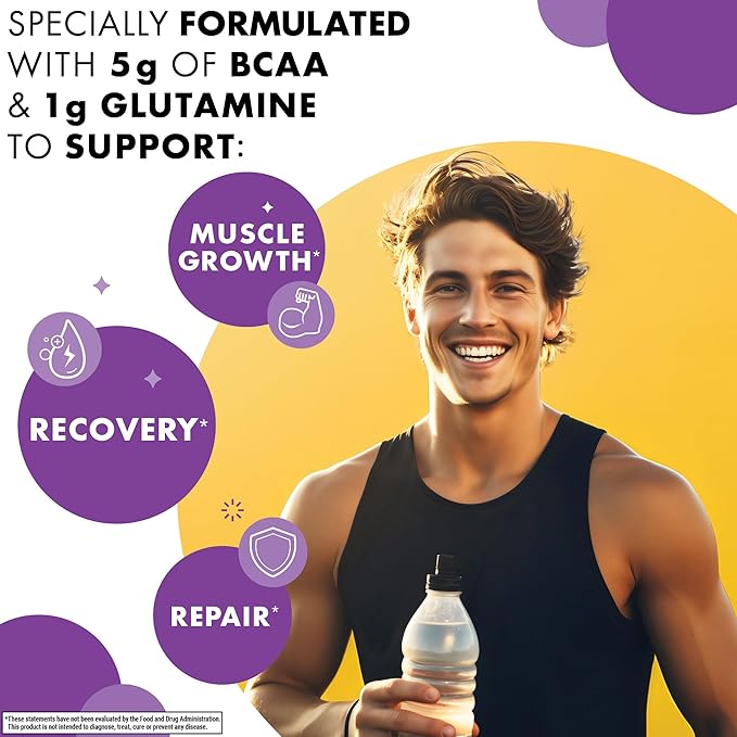 BlueBonnet Nutrition 5g BCAA 2:1:1 &amp 1000 mg Glutamine Powder – for Muscle Recovery &amp Hydration - Sugar Free Non-GMO Project Verified– Hawaiian Ice Flavor – 30 Servings