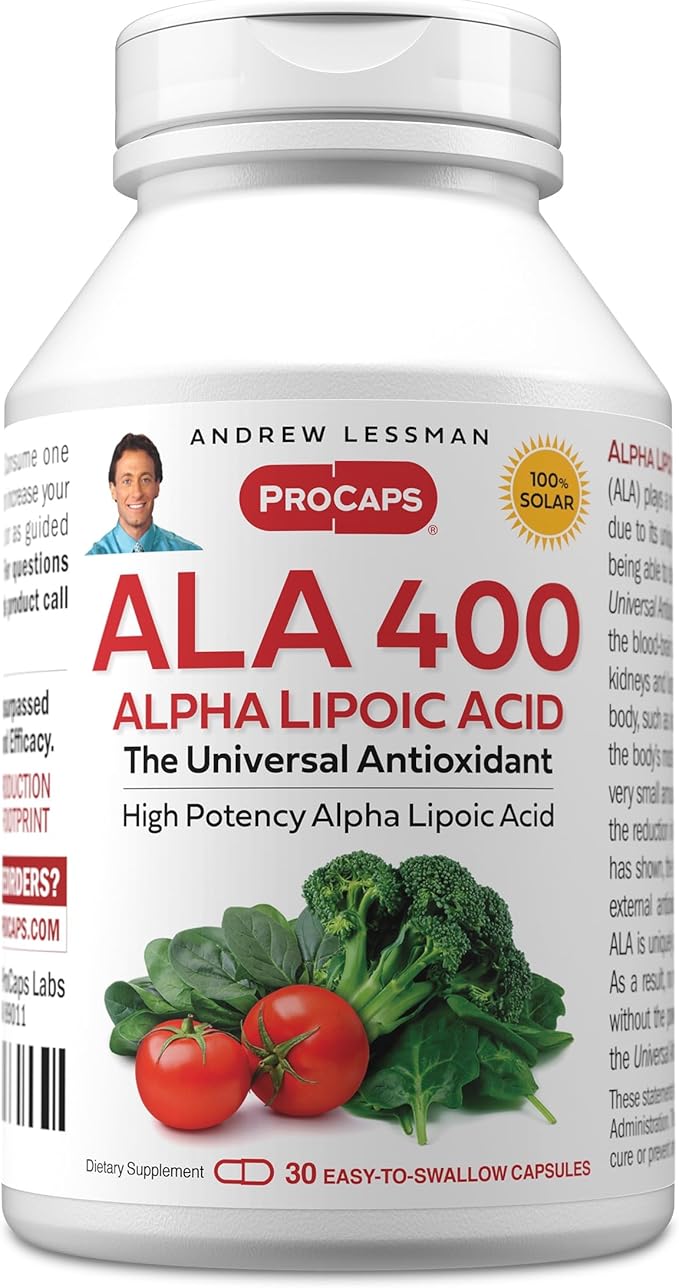 ANDREW LESSMAN Alpha Lipoic Acid ALA 400mg - 30 Capsules - The Universal Anti-Oxidant Ultra-High Potency No Additives