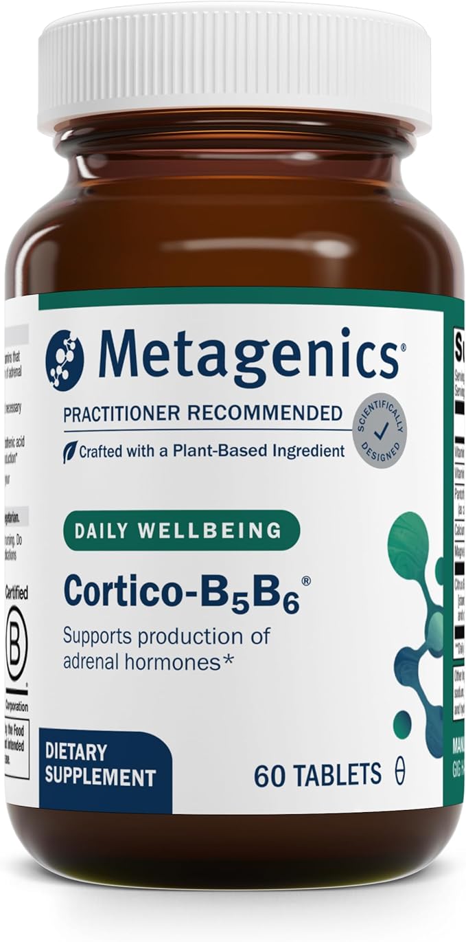 Metagenics Cortico-B5B6 - Adrenal Hormone &amp Energy Support with Vitamin B5 B6 Vitamin C Magnesium &amp Calcium - Non-GMO Gluten-Free Vegetarian - GMP Certified Facility - 60 Tablets