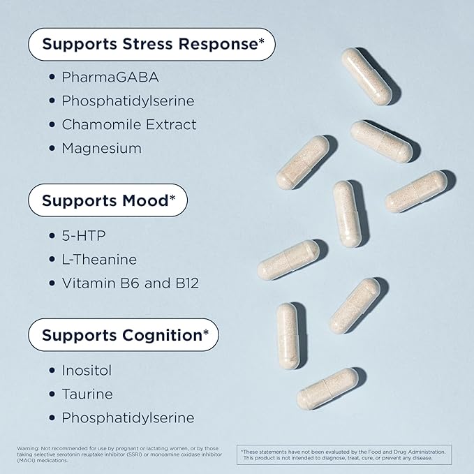 Designs for Health NeuroCalm - Supports Mood &amp Stress Relief with GABA Inositol L-Theanine 5HTP Vitamin B12 and B6 Taurine Chamomile Magnesium and PharmaGABA - Gluten Free Vegan (60 Capsu