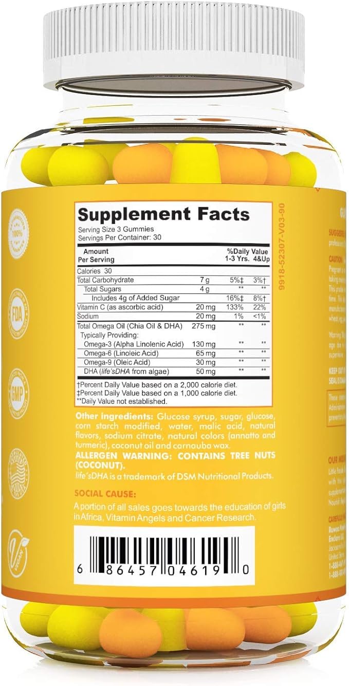 RUWAA NUTRITION Kids Nootropic Digestive Gummies with Organic Probiotics Prebiotic and Plant Based Omega 369 DHA