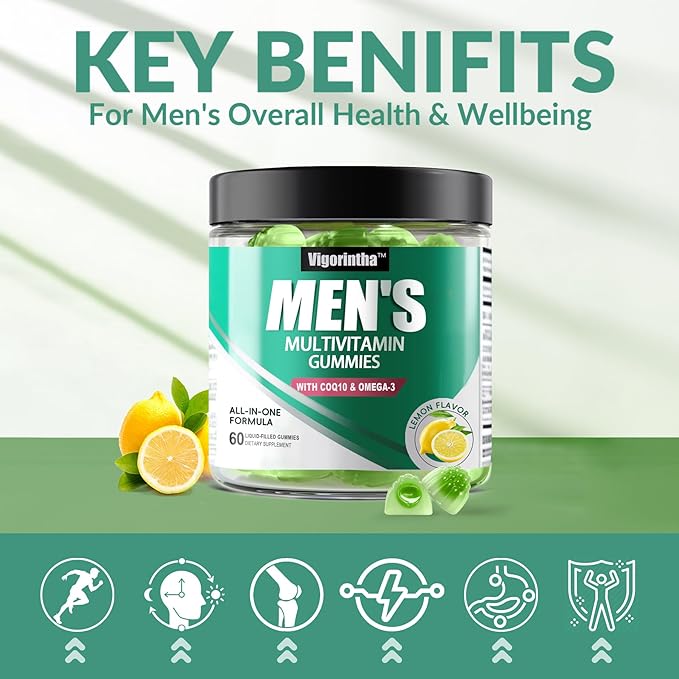 2 Pack Mens Multivitamins Gummies- Methylated Multivitamin for Men with COQ 10 Vegan Omega 3 Vitamins A C E D3 K2 B6 B12 B1 B2 Daily Mens Vitamins for Energy Immunity Sugar Free 120 count