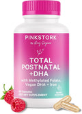 Pink Stork Total Postnatal Vitamins for Women | Vegan DHA Iron Folate B12 | Postpartum Recovery Essentials | Lactation Support for Breastfeeding Moms | Third-Party Tested - 60 Capsules Berry