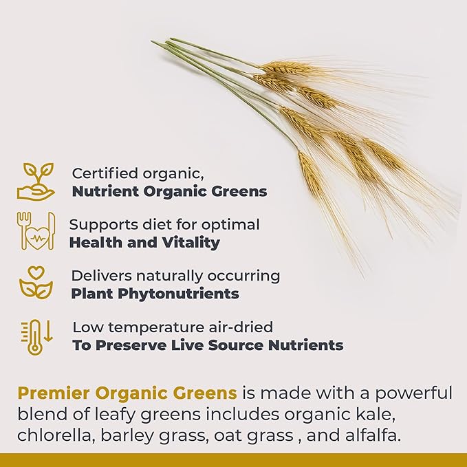 Premier Research Labs Premier Organic Greens - Super Greens Powder Greens Superfood Powder for Drinks Green Juice Nutrition Support Supergreens for Men &amp Women Spinach Alfalfa Chlorella - 1