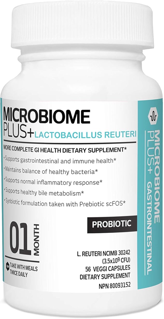 Microbiome Plus Gastrointestinal Probiotics L Reuteri NCIMB 30242 GI Digestive Supplements Capsule Allergy Safe &amp Gluten Free for Men and Women (1 Month Supply)