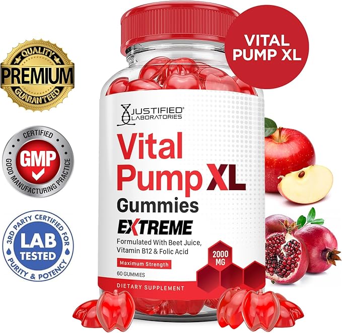 Justified Laboratories Vital Pump XL Extreme 2000MG Performance Gummies Vital PumpXL Advanced Formula Formulated with Beet Juice ACV Pomegranate Powder B12 Vegan Non GMO 60 Gummys