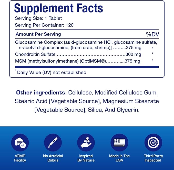 High Absorption Glucosamine Chondroitin MSM - Clinical Formula Bone Joint Tendon and Ligament Supplement with MSM Glucosamine Chondroitin - Non-GMO Gluten Free &amp Made in The USA - 120 Servings