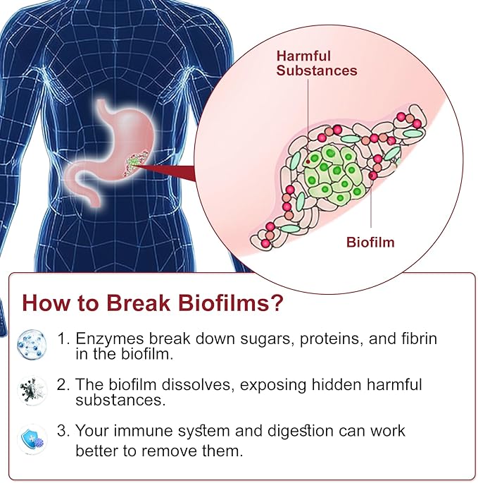 Biofilm Disruptor UTI Defense Gut Detox Cleanse W/Lipase &amp Glucoamylase Defense &amp Buster for Gut &amp Immune Health Enzymes for Stomach Digestion - 60 Vegan Capsules