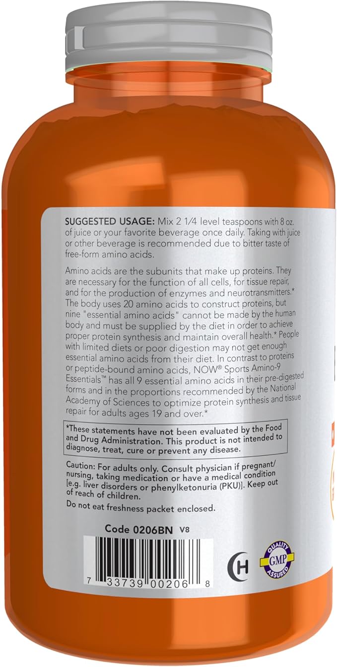 NOW Sports Nutrition Amino-9 Essentials™ Powder Enhanced Protein Synthesis Amino Acids 330-Grams