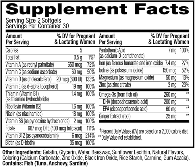 OLLY Ultra Strength Prenatal Multivitamin Softgels Supports Healthy Growth Brain Development &amp Probiotic + Prebiotic Gummy Digestive Support and Gut Health 500 Million CFUs Fiber