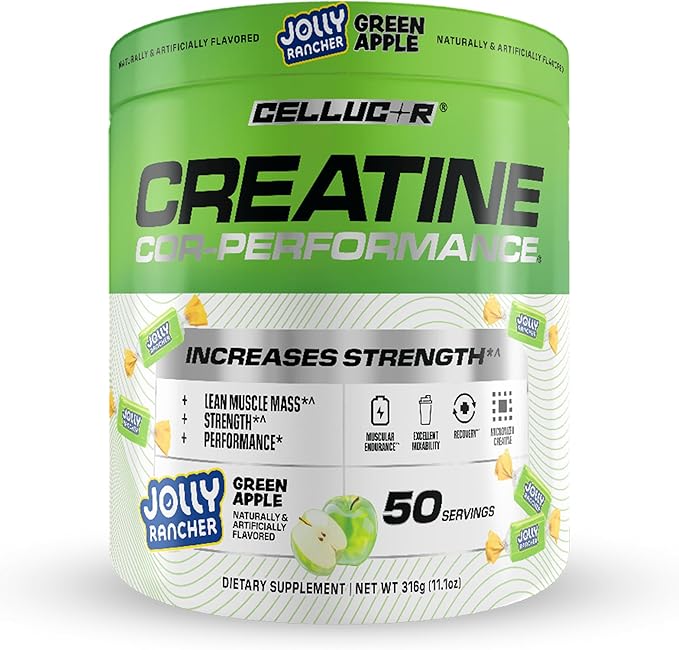 Cellucor Creatine Powder Jolly Rancher Green Apple - Increases Strength Lean Muscle Mass &amp Endurance Micronized Creatine for Fast Absorption 5g Creatine per Serving 50 Servings