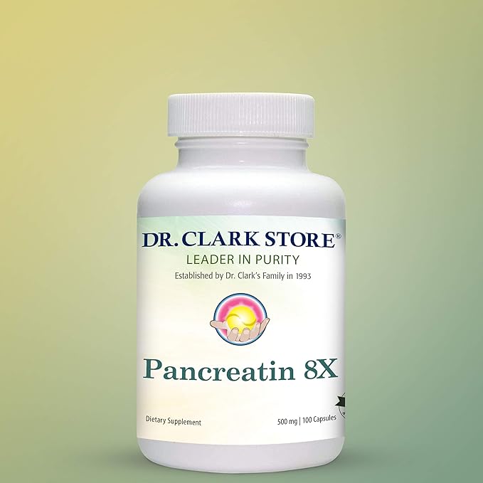 Dr. Clark Pancreatin 8X Enzyme Supplement 500mg | Several Digestive Aids Formulas Promotes Proteins Fat | Carbohydrates Healthy Supports Optimal Digestion - 100 Gelatin Capsules