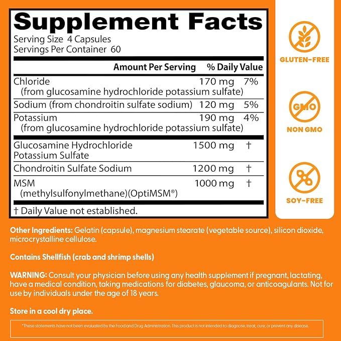 Doctor's BEST Glucosamine Chondroitin MSM - Joint Health Support Supplement for Women &amp Men Nutritional Support for Joint Strength Hair Skin &amp Nails Gluten Free Non GMO - 240 Capsules