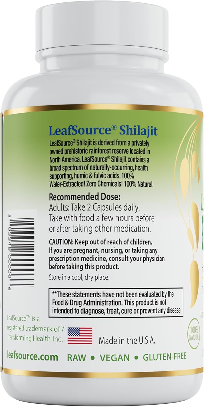 LEAFSOURCE Shilajit with Humic &amp Fulvic Acid (120 Capsules) with Trace Minerals Electrolytes Vitamins Supports Energy Gut &amp Joint Health Absorb Nutrients