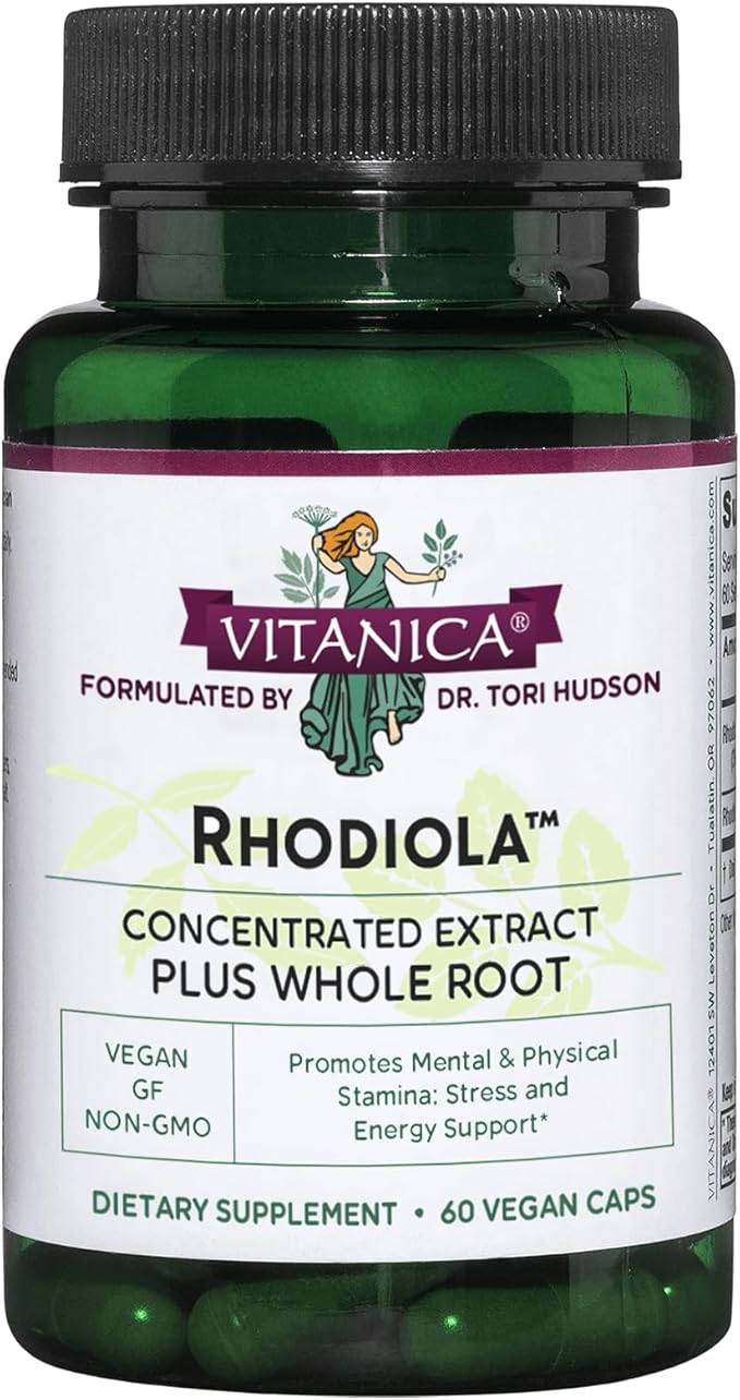 Vitanica Rhodiola Rosea Root Extract 200mg Dr. Formulated 3% Rosavins &amp 1% Salidroside Rhodiola Root 85mg Vegan 60 Capsules