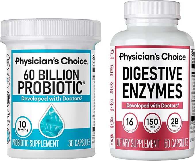 Physician's CHOICE - Optimal Gut Health Bundle: 60 Billion Probiotics + Digestive Enzymes for Digestive Comfort and Immune Support