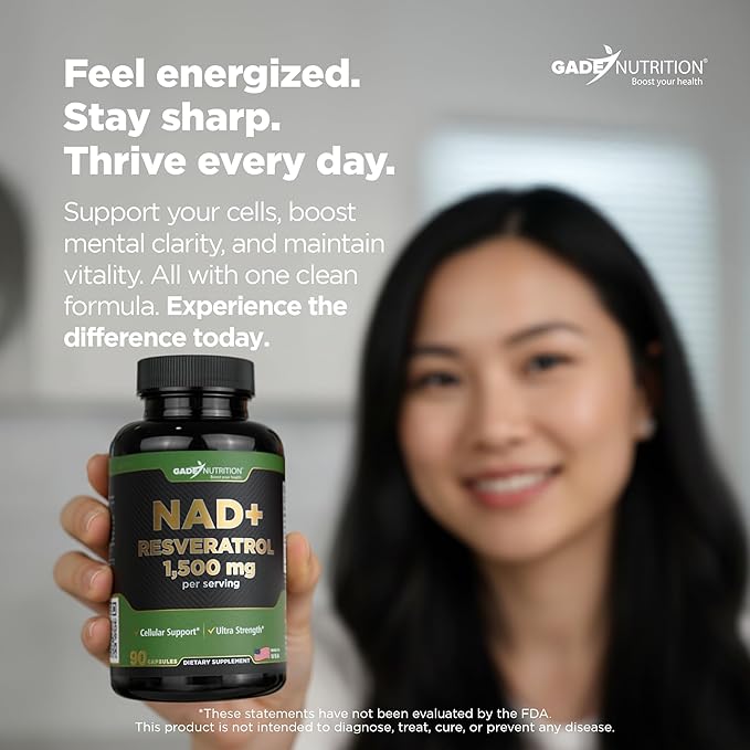 Gade Nutrition NAD Supplement with Resveratrol | Nicotinamide Plus in Capsules Made in USA | Antioxidant Healthy Aging Supplement