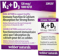 Webber Naturals K2 + D3 120 mcg/1000 IU Supports Healthy Immune Function - 220 softgels