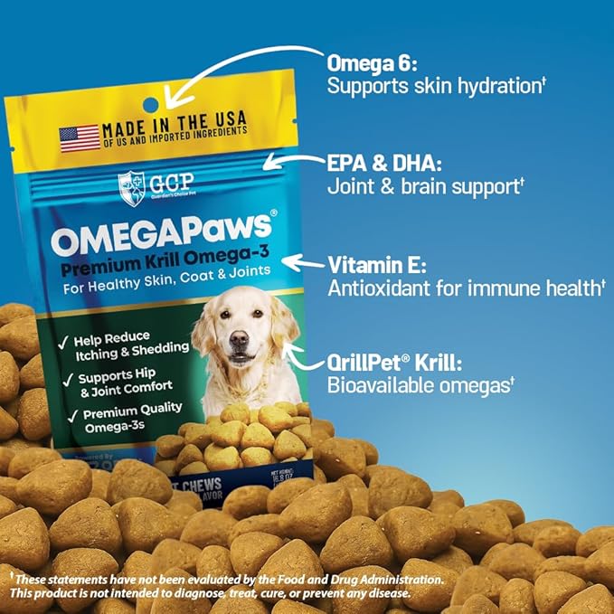 Omega 3 for Dogs – Dog Joint Support Soft Chews – Fish Oil Supplement for Dogs with EPA &amp DHA – Krill Oil Dog Chews – Supports Skin &amp Coat