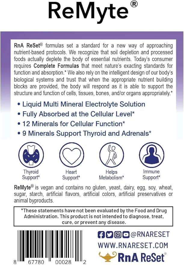 RnA ReSet ReMyte – Electrolyte Mineral Solution with Magnesium Iodine Selenium &amp Zinc 16.2 Fl Oz (1-Pack) NSF Certified