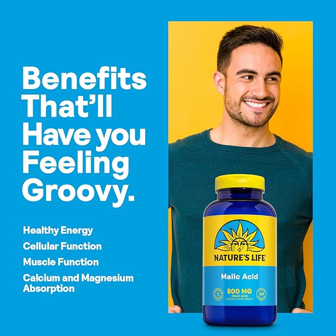 Nature's Life Malic Acid 800 mg | Chelating Agent May Help Support Energy &amp Muscle Comfort | No Gluten Non-GMO | 250 Count