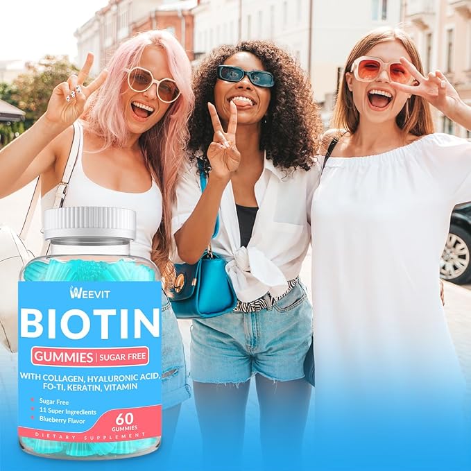 Sugar-Free Biotin Gummies Biotin and Collagen Gummies with Keratin Hyaluronic Acid for Women &amp Men | Hair Growth Glowing Skin &amp Strong Nails | Vitamin B7 Supplement Non-GMO Chewable