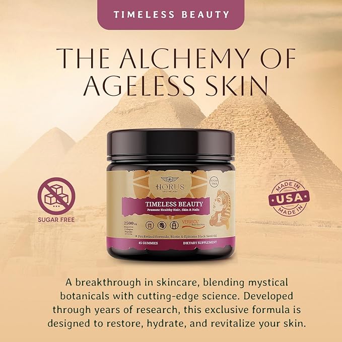 Horus Timeless Beauty Verisol Collagen Gummies – Sugar-Free Black Seed Oil Biotin Antioxidants – Hair Skin &amp Nails Support – Anti-Aging Supplement for Women – 45 Count