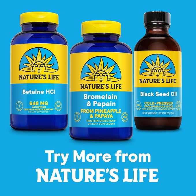 Nature's Life Bromelain &amp Papain Proteolytic Enzyme Supplement for Men &amp Women - From Pineapple &amp Papaya Digestive Health Support Veg Caps Bromelain 250 mg and Papain 250 mg - 250 Capsul