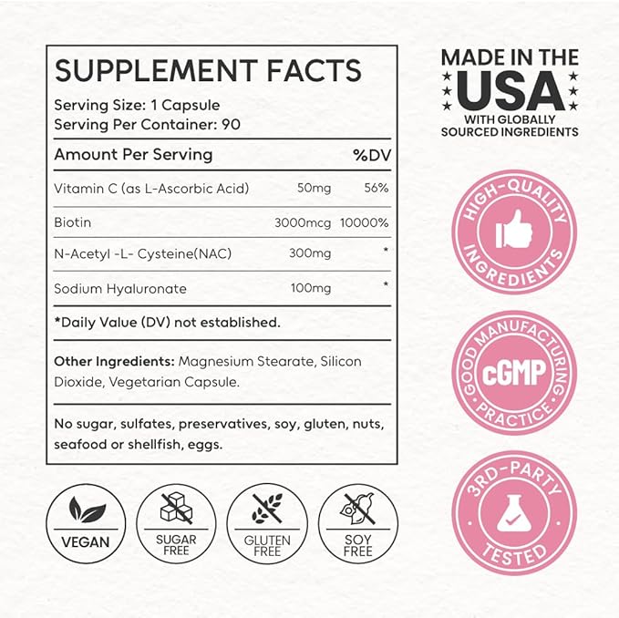 Women's Skin &amp Beauty Complex Skin Brightening Hair Skin &amp Nails Health Cellular Health Antioxidant Support Vegan Non-GMO Made in USA 90 Servings