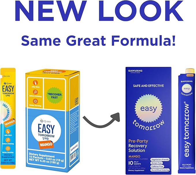 EASY TOMORROW - Natural Energy &amp Morning Vitality Jelly Stick - Daily Korean Skin Health Supplement &amp After Drinking Support with DHM &amp Glutathione - K-Beauty Inspired (Mango Flavor 10 St