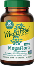 MegaFood MegaFlora Probiotic Plus - Probiotics for Women and Men Digestive Health - 50 Billion CFUs &amp 14 Strains - Immune Support Supplement - Vegetarian - 60 Capsules