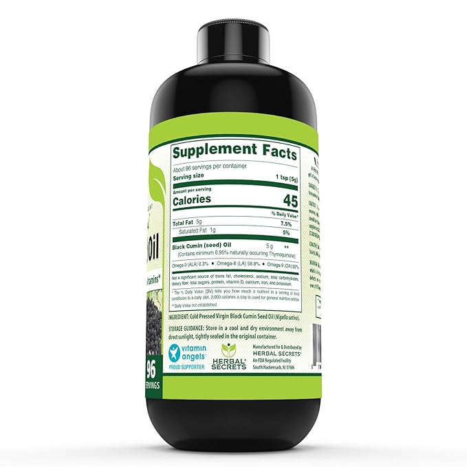 Herbal Secrets Black Seed Oil Supplement | 16 Oz | 5 G Per Serving | Non-GMO | Gluten-Free | Made in USA