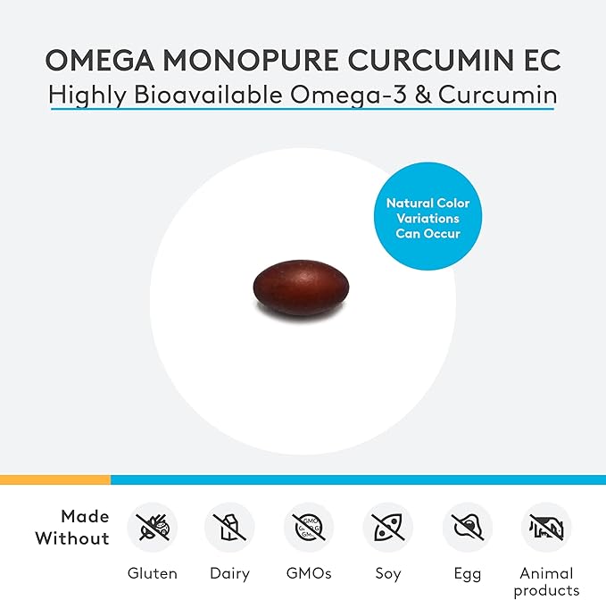 XYMOGEN Omega MonoPure Curcumin EC - Cytokine Balance Support - Monoglyceride Fish Oil with Enhanced DHA EPA Absorption - BCM-95 Turmeric Extract - Omega-3 Softgels