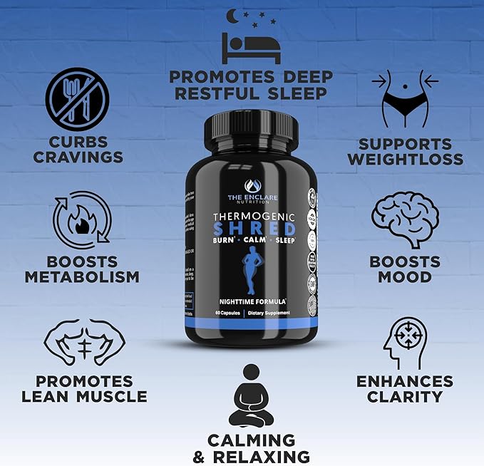THE ENCLARE NUTRITION Thermogenic Shred Fat Burner Sleep Aid Diet Pills Appetite Suppressant Weight Loss Metabolism Booster with CLA Ashwagandha Melatonin L Theanine L Carnitine Niacin (1)