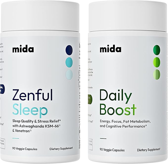 Daily Energy + Nighttime Sleep Bundle | Daily Boost 3-in-1 Energy Focus &amp Metabolism + Zenful Sleep Melatonin-Free Stress &amp Sleep Support | 180 Capsules