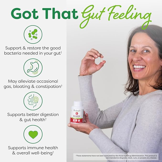 Probulin Colon Support Daily Probiotic + Prebiotic + Support Gut Health Occasional Gas and Bloating - 20 Billion CFU - 12 Strains 30 Vegan Capsules