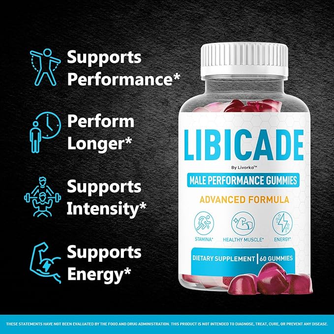 Libicade Gummies - Official Libicade Premium Supplement Gummy for Men - Maximum Strength All Natural Drive Advanced Formula Daily Support Overall Health &amp Wellness 60 Gummies for 1 Month