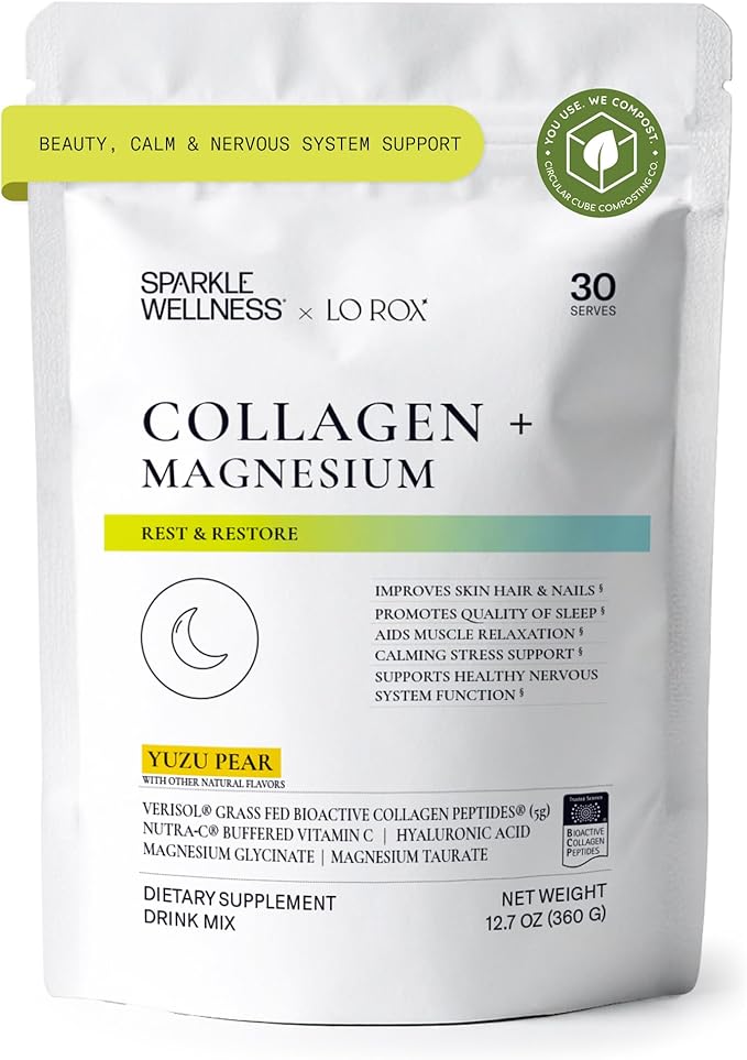 Collagen + Magnesium | VERISOL Bioactive Collagen Peptides Magnesium Glycinate &amp Taurate Salts | Lauren Roxburgh Rest + Restore | Calming Nightly Beauty Routine (Yuzu Pear) [30 Serves]