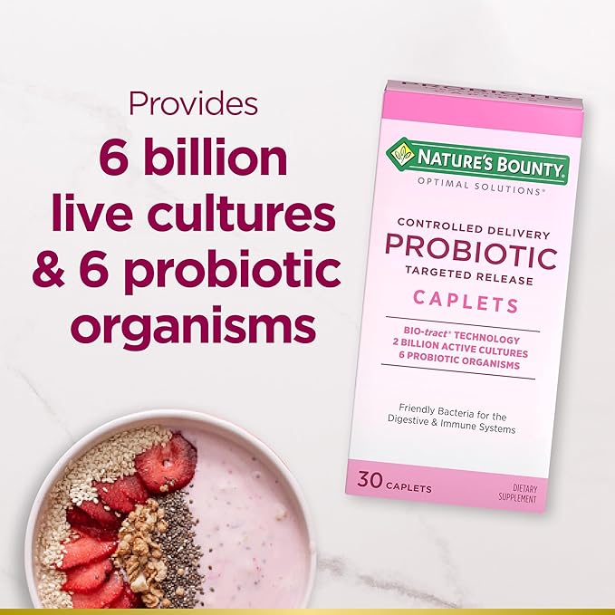 Nature's Bounty Probiotic Controlled Delivery Dietary Supplement Supports Digestive Intestinal and Immune Health 30 Caplets 30 Total Servings (Pack of 2)