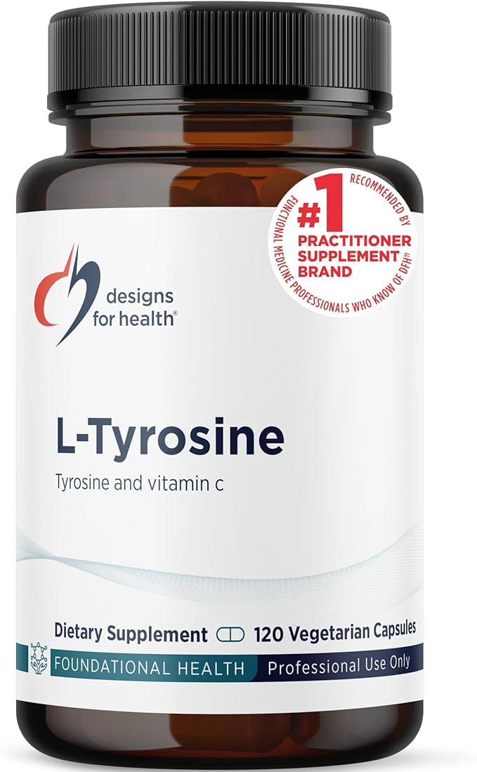Designs for Health L-Tyrosine 1200mg - Tyrosine + 100mg Vitamin C Supplement - Dopamine Precursor Amino Acid Non-GMO (120 Capsules)