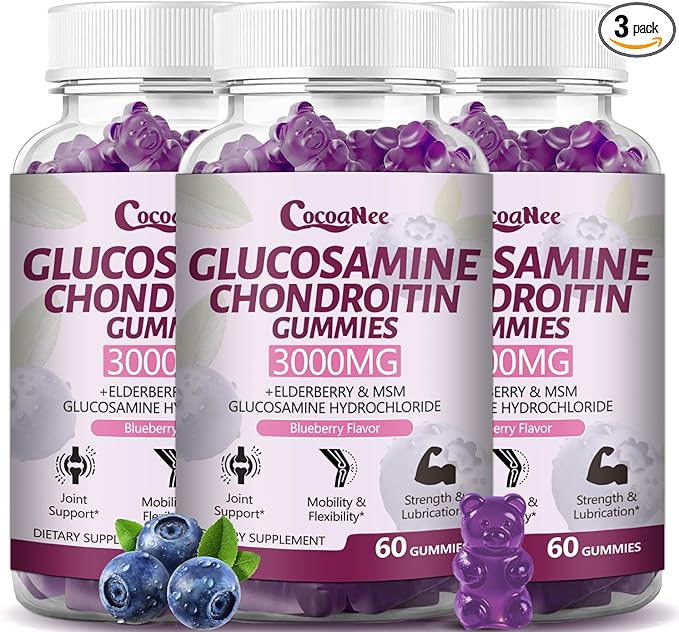 3 Packs 3000MG Glucosamine Chondroitin Gummies Extra Strength Joint Support Supplement with MSM &amp Elderberry Flexibility Antioxidant Immune Support Gummy for Adults Men &amp Women 180Cts