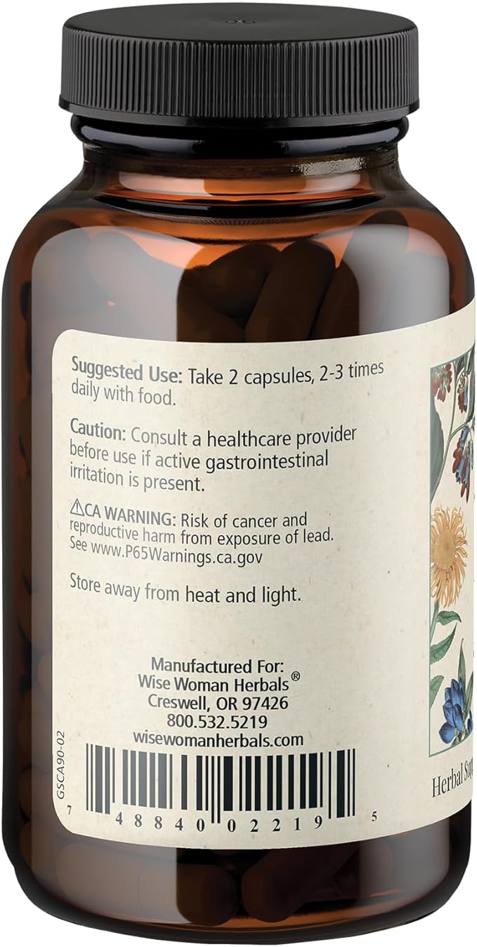 Wise Woman Herbals Gentian &amp Skullcap Digestion Support Supplement Non-GMO Bloating &amp Indigestion Relief Supports GI Motility &amp Gut Comfort Mood Balance 90 Veg Caps